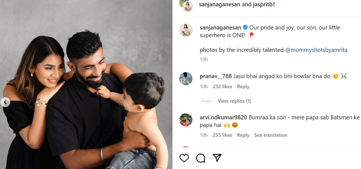 Jasprit Bumrah and Sanjana Ganesan with son Angad