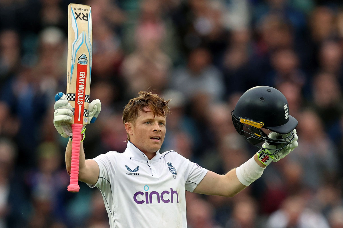 England's Ollie Pope celebrates his century