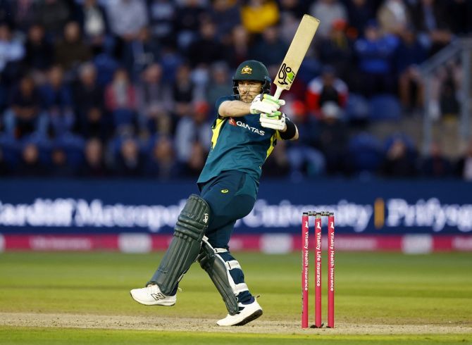 Josh Inglis sends the ball to the boundary during his 26-ball 42.