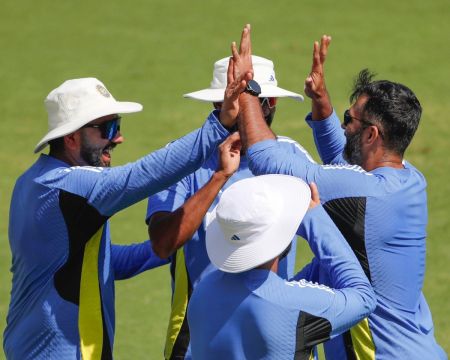 India players during a training session on Monday