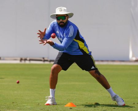 Rohit Sharma goes through fielding drills