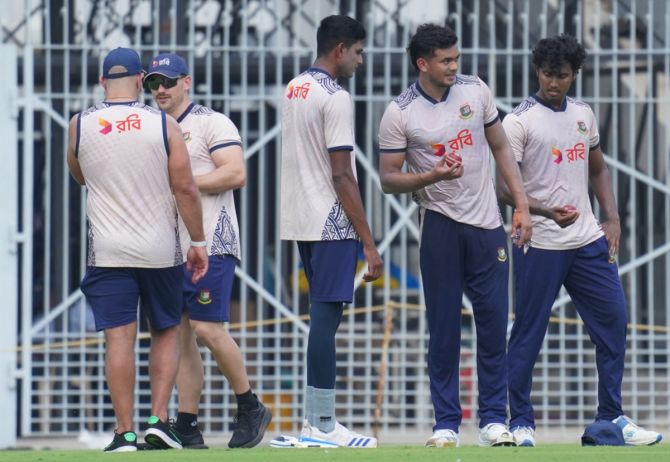 Bangladesh players at a training session on Tuesday