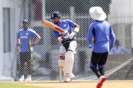 Virat Kohli put in the hours at a nets session on Monday