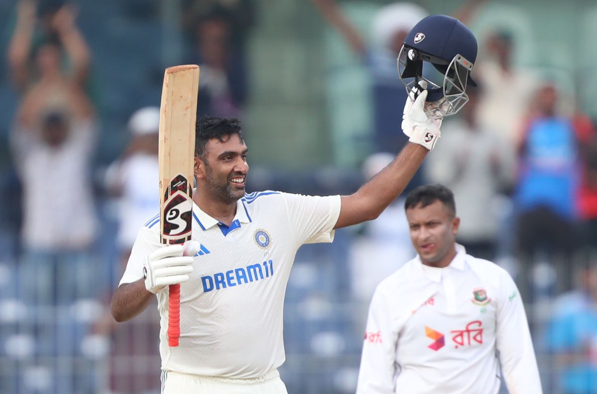 Ravichandran Ashwin celebrates his century