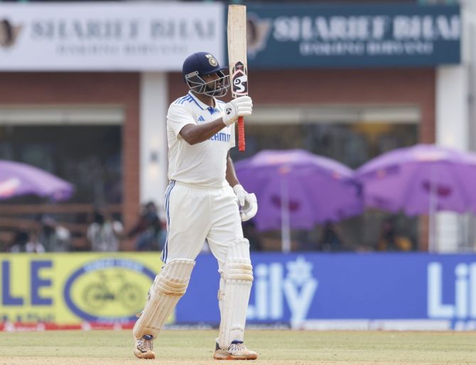 Ravichandran Ashwin celebrates his century