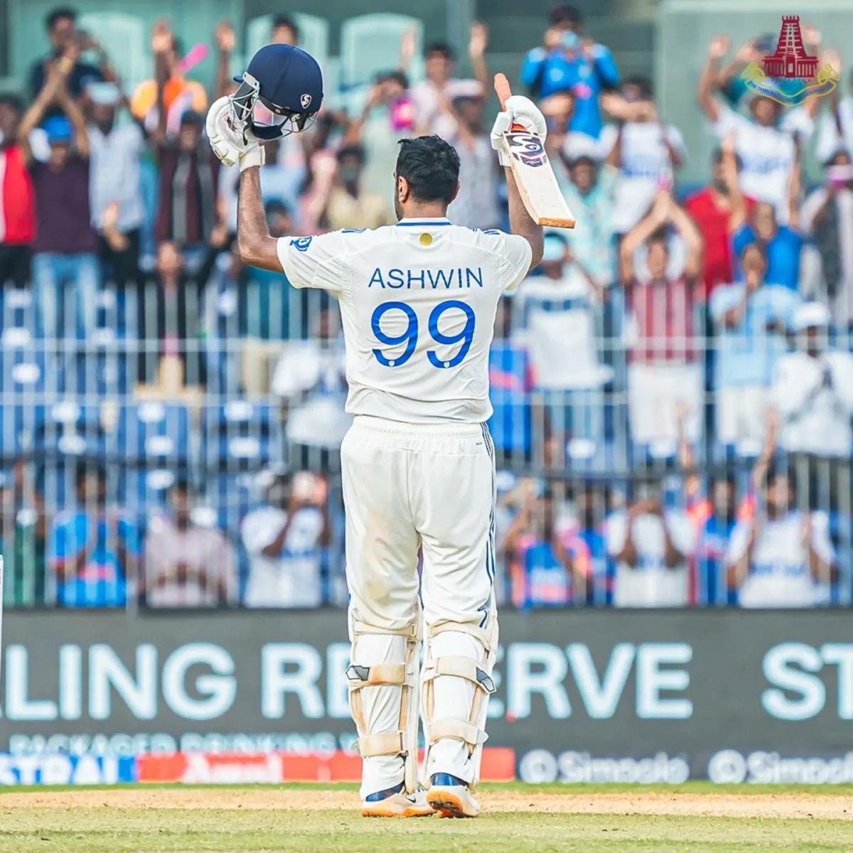 Ravichandran Ashwin celebrates his century