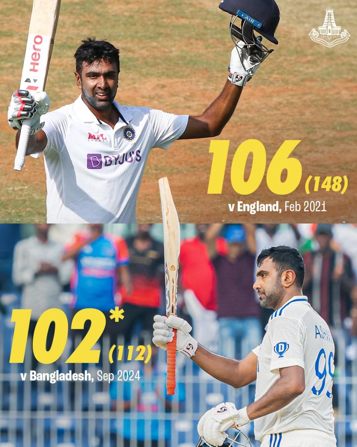 Ravichandran Ashwin celebrates his century