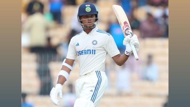 Yashasvi Jaiswal celebrates his fifty.