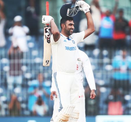 Ravichandran Ashwin celebrates his century