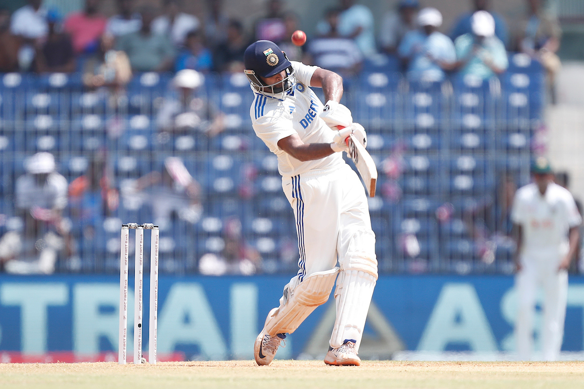 Ravichandran Ashwin play a shot. He added 11 runs to his overnight score