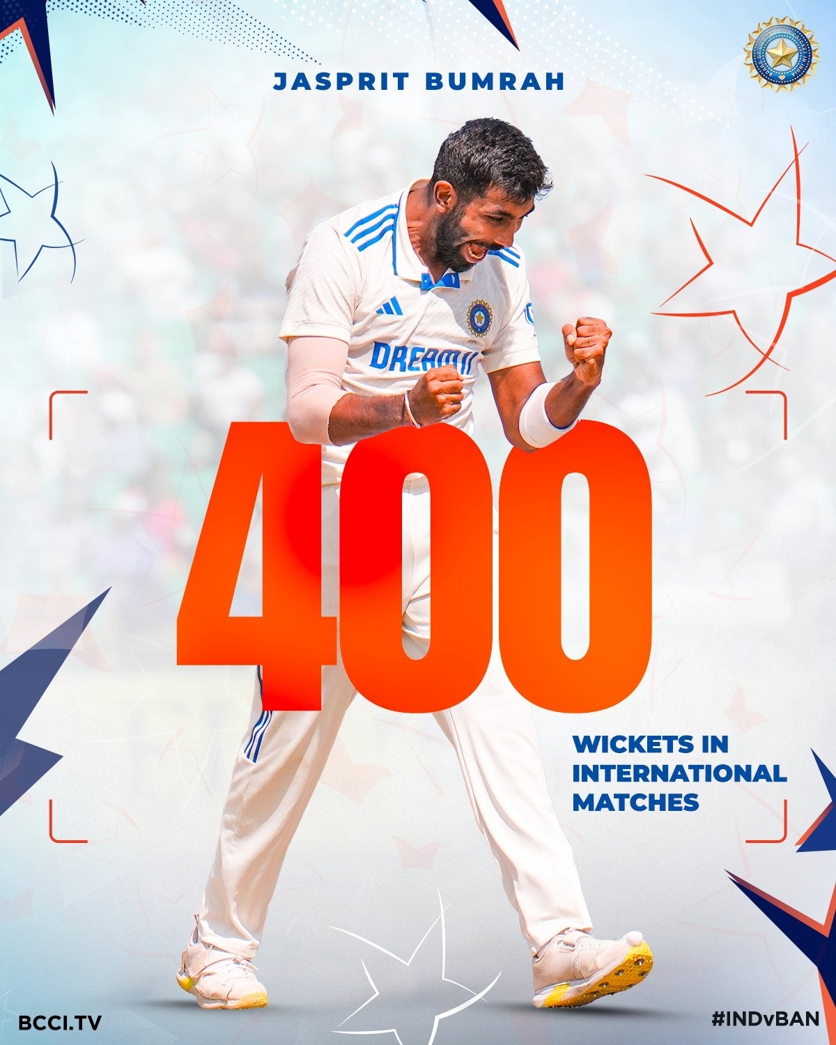 Jasprit Bumrah picked his 400th international wicket during the first Test against Bangladesh on Friday