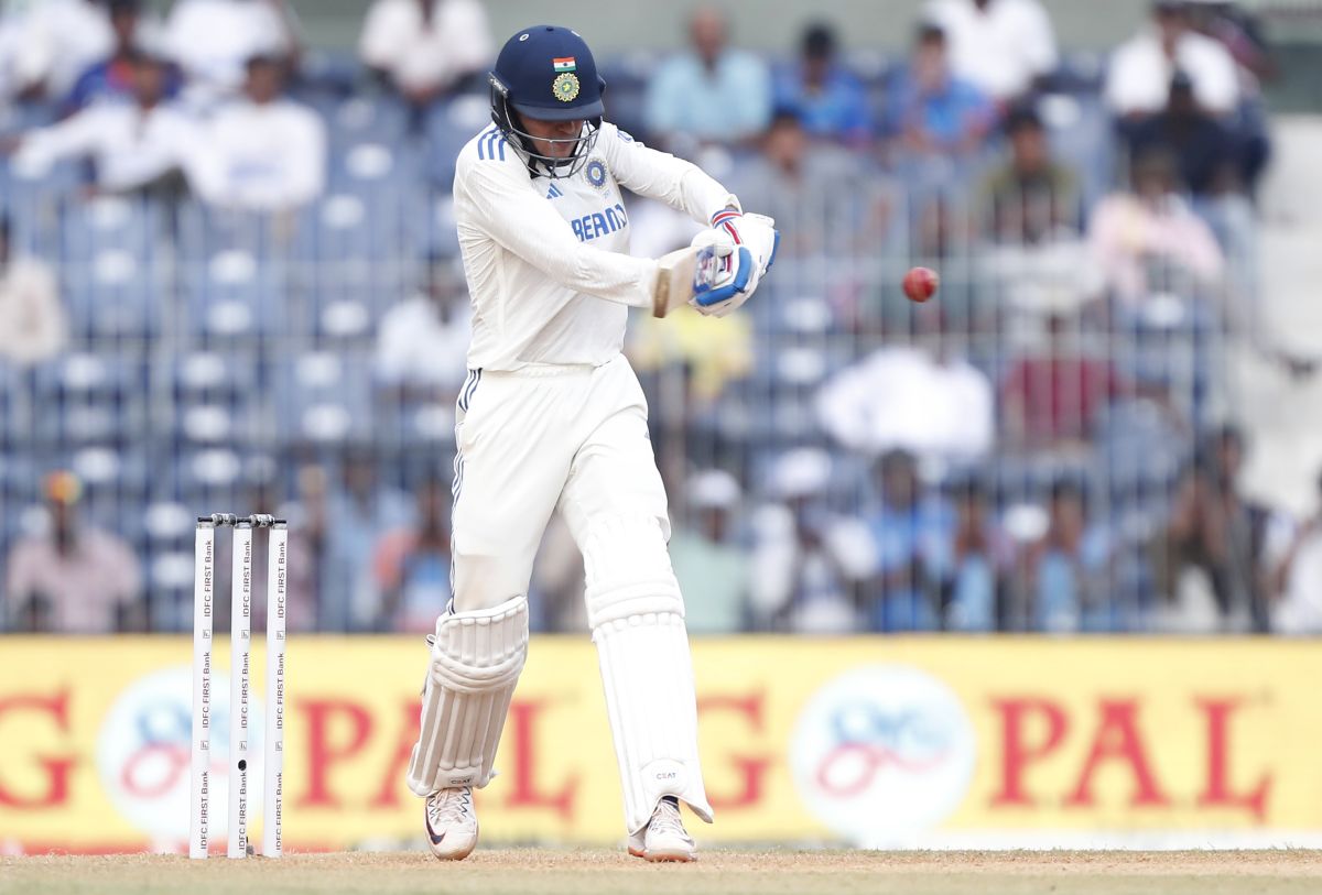 Shubman Gill plays the pull shot.