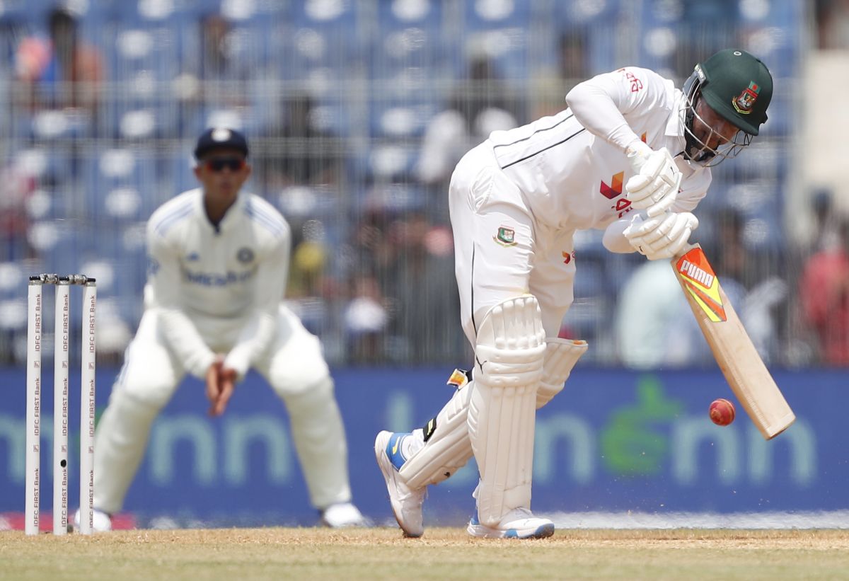 Shakib Al Hasan bats.