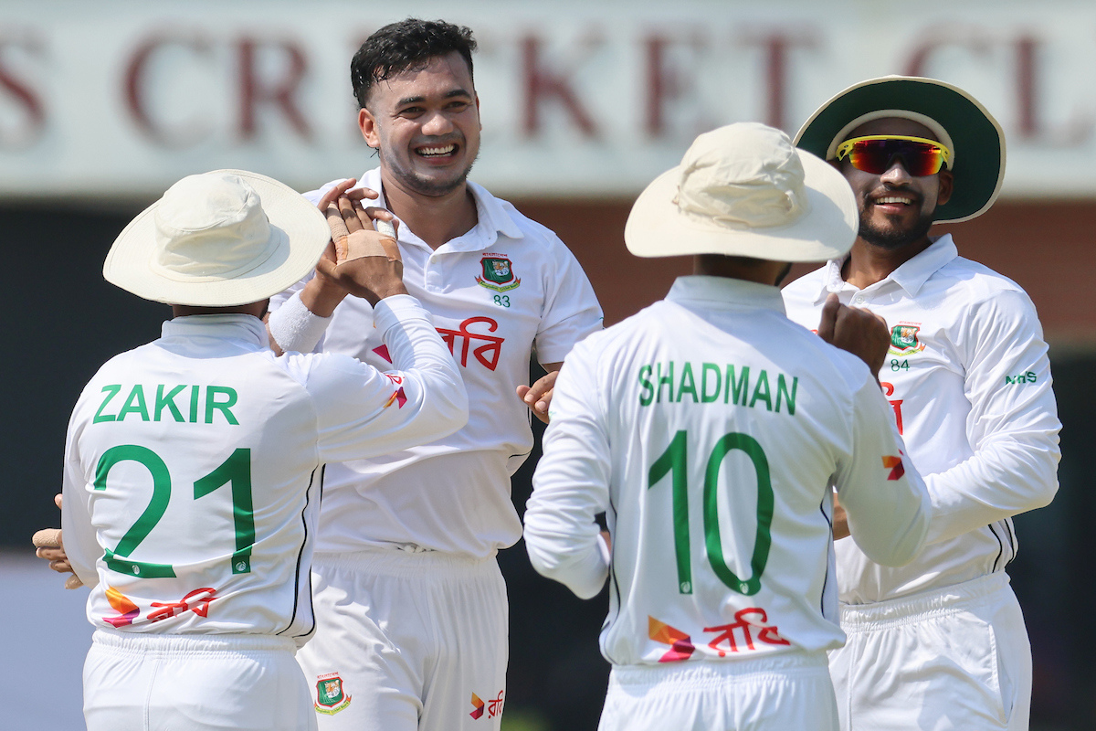 Bangladesh's Taskin Ahmed of celebrates the wicket of India's Ravindra Jadeja