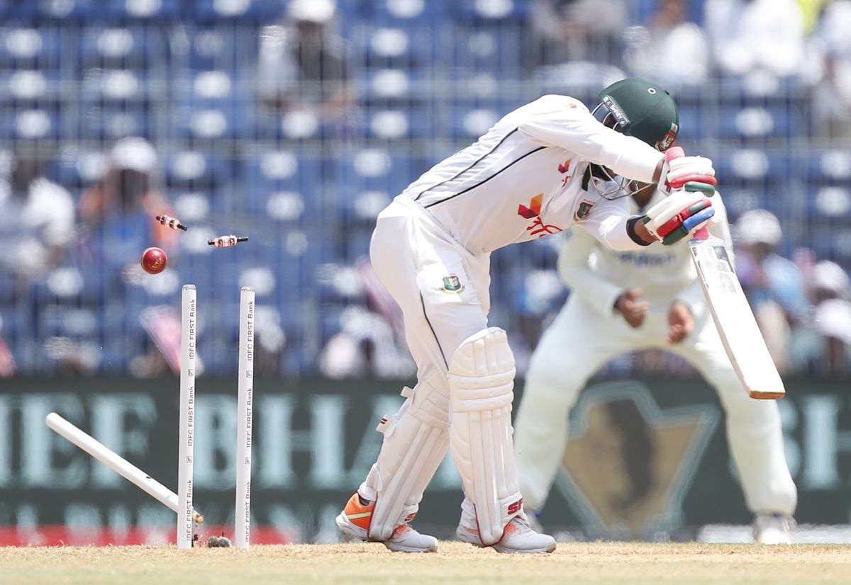 Zakir Hasan is bowled by Akash Deep.