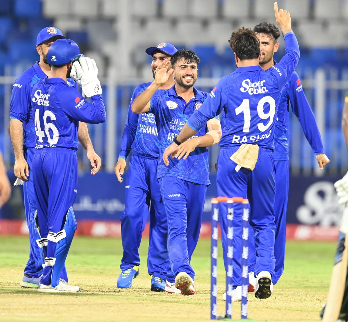 Afghanistan players celebrate a wicket