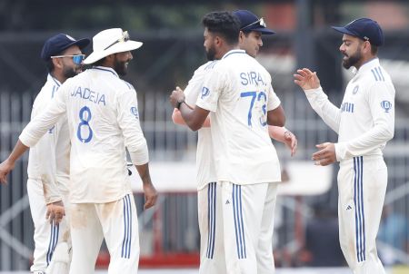 India's players celebrate victory in Chennai