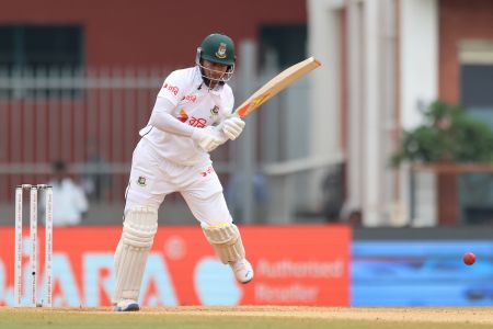 Shakib Ak Hasan bats during the first Test against India in Chennai, on Sunday