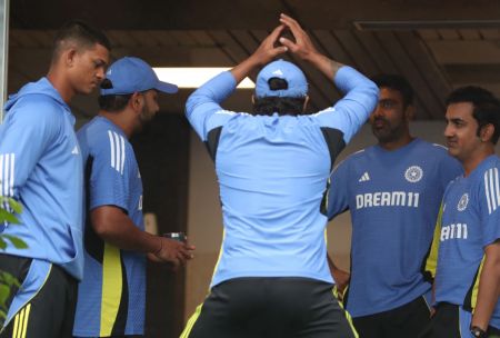 India's players in the dressing room after rain delayed start on Day 2 in Kanpur