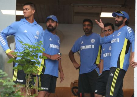 India's players in the dressing room after rain delayed start on Day 2 in Kanpur