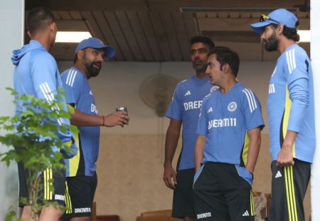 India's players in the dressing room after rain delayed start on Day 2 in Kanpur