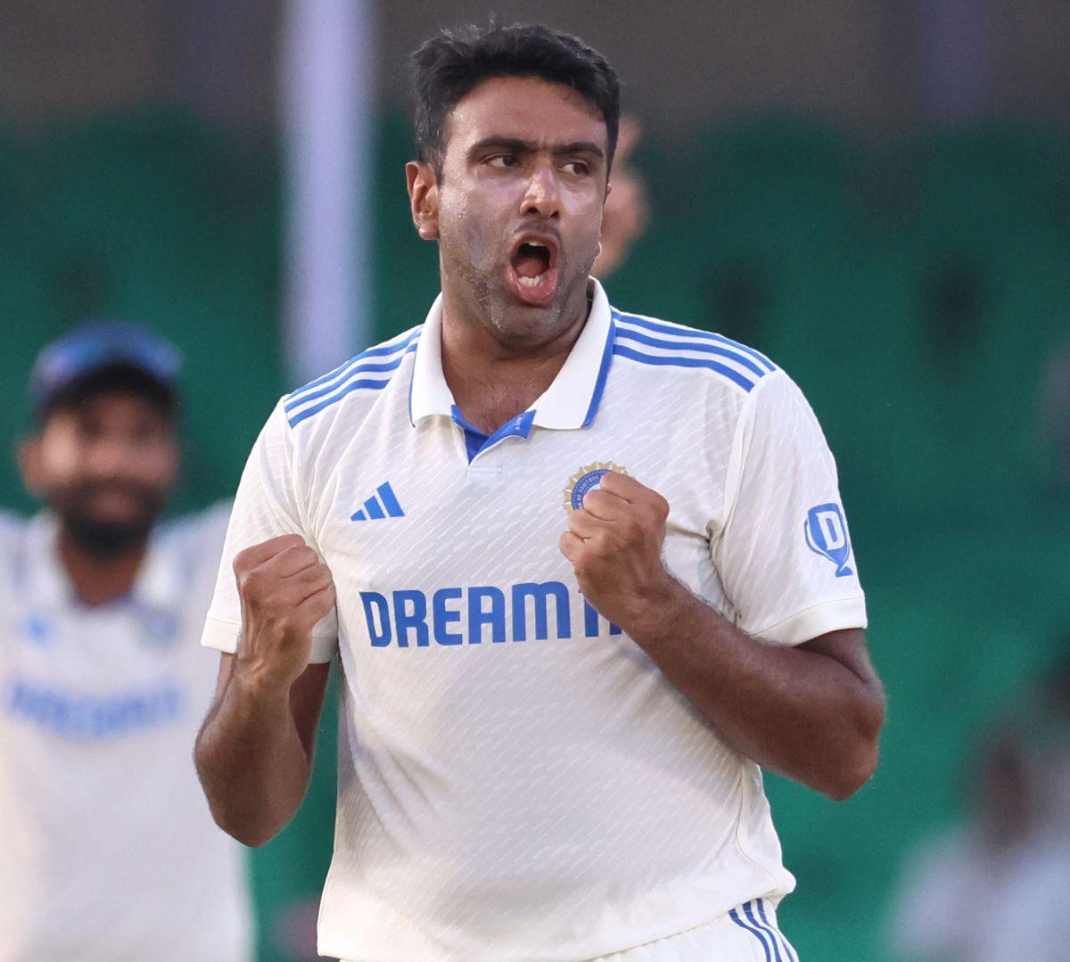 Ravichandran Ashwin celebrates the wicket of Zakir Hasan