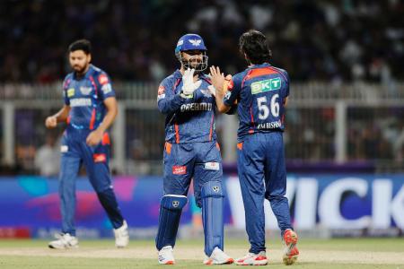 Rishabh Pant and Ravi Bishnoi celebrate the wicket of Ramandeep Singh