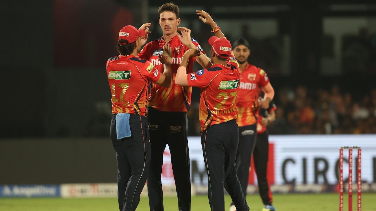 Punjab Kings pacer Marco Jansen celebrates with teammates after dismissing Manoj Bhandage in the IPL match against Royal Challengers Bengaluru in Bengaluru on Friday.