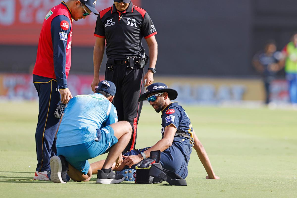 Prasidh Krishna receives medical attention as he suffers cramps