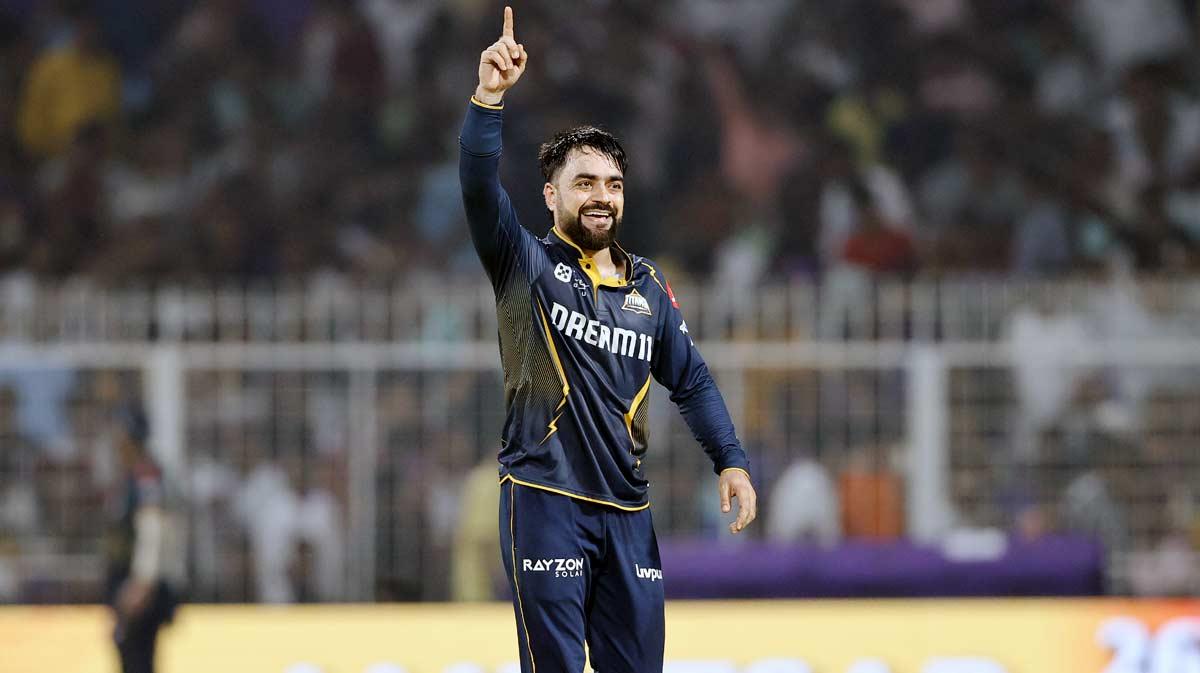 Rashid Khan celebrates