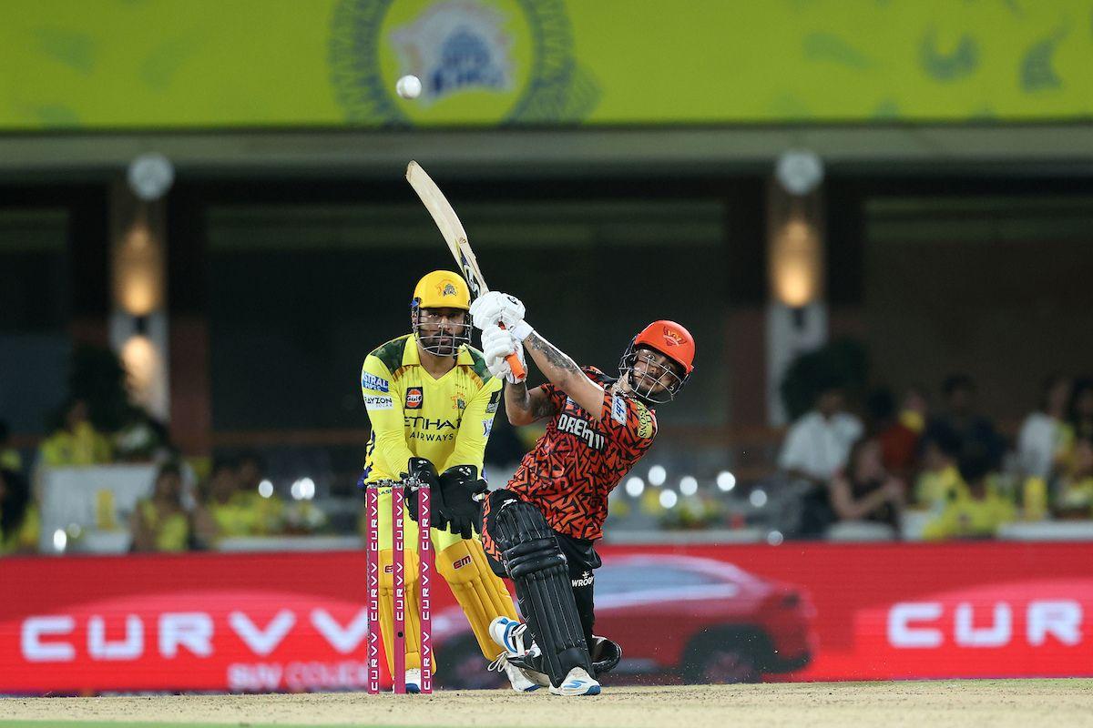 Ishan Kishan hits a six during his match-winning knock of 44
