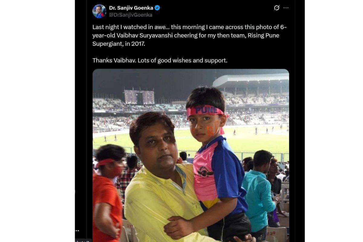 Vaibhav Suryavanshi  and his dad Sanjiv at Rising Pune Supergiant match in 2017