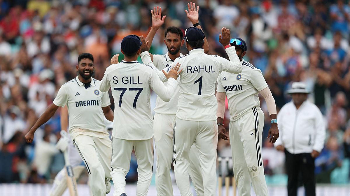 Prasidh Krishna celebrates Joe Root’s wicket