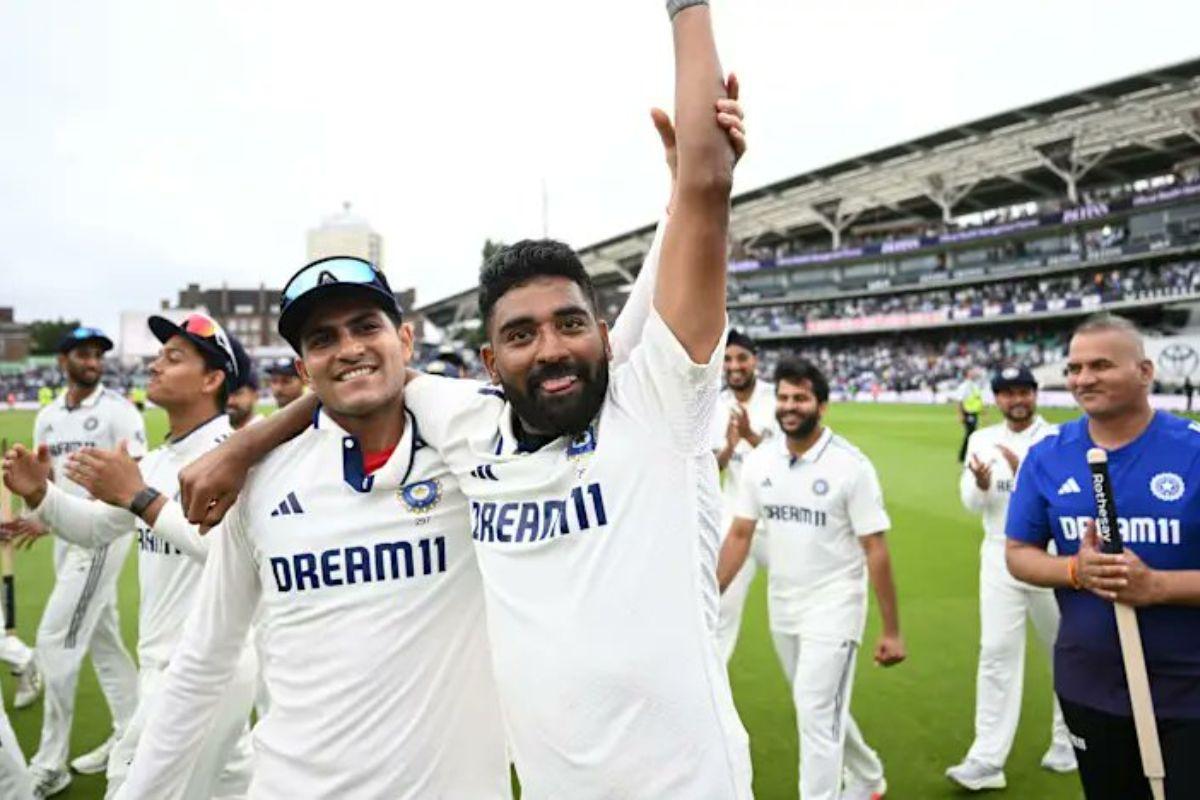 Captain Shubman Gill and Player of the Match Mohammed Siraj celebrate one of India's closest Test wins at The Oval on Monday