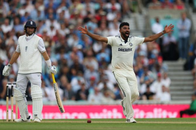 Mohammed Siraj appeals for the wicket of Joe Root. Siraj has been a workhorse, especially in the absence of Jasprit Bumrah, in this series