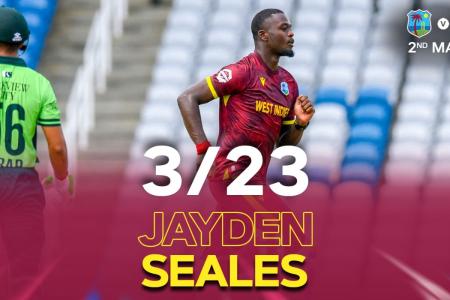 West Indies' Jayden Seales took three wickets in the 2nd ODI vs Pakistan on Sunday