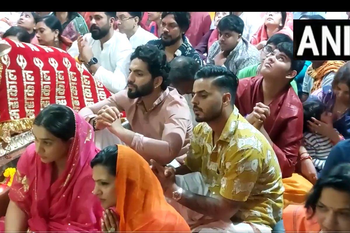 Indian cricketer Nitish Rana offers prayers at Mahakaleshwar Temple in Ujjain, on Tuesday