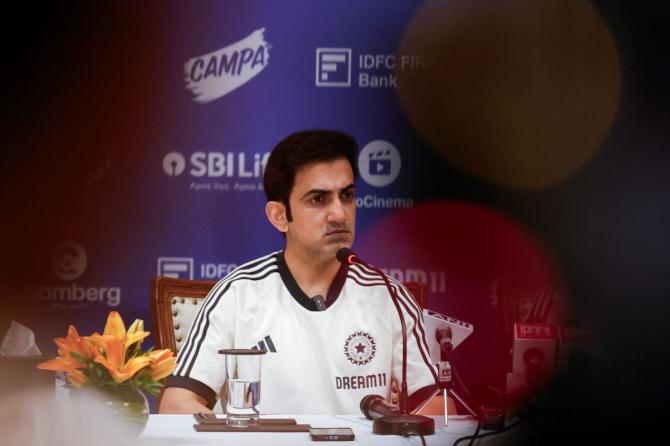 Indian cricket team head coach Gautam Gambhir addresses the media at a press conference.