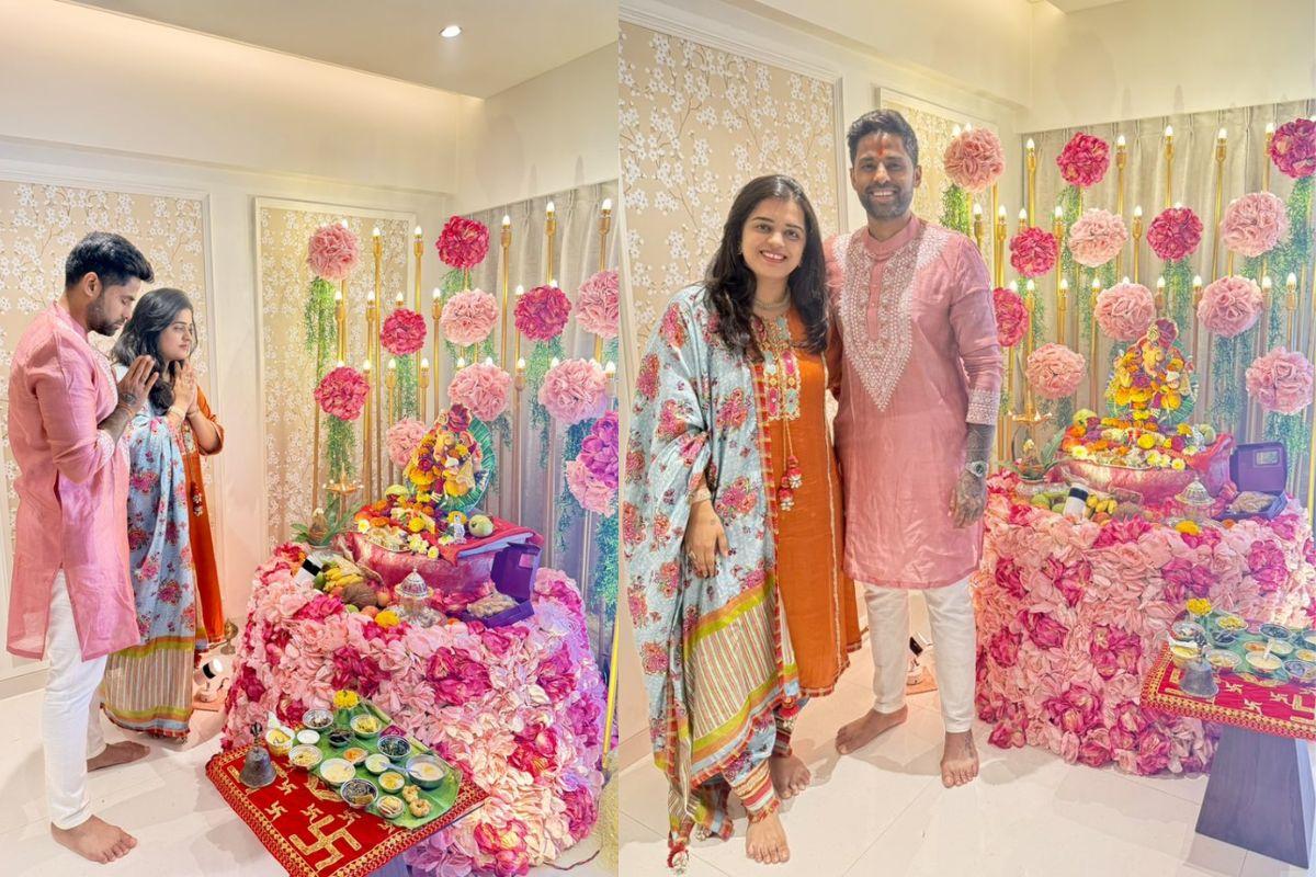 Suryakumar Yadav and his wife Devisha Shetty pray to Lord Ganesh