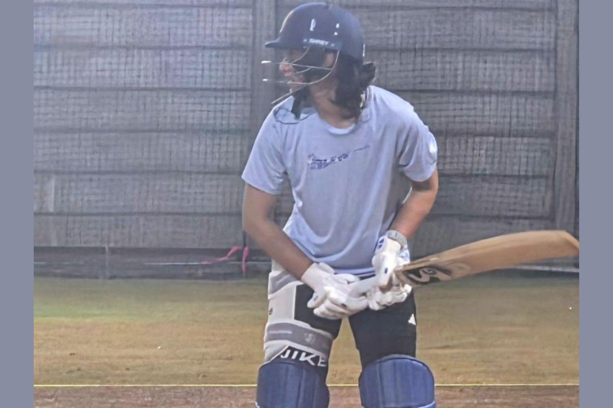 Smriti Mandhana at a nets session on Monday