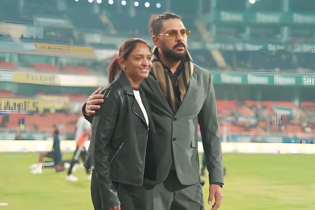 World Cup-winning Indian women's team captain Harmanpreet Kaur with Yuvraj Singh