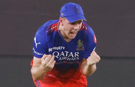 Cameron Green in Royal Challengers Bangalore colours during the Indian Premier League 2024 season.