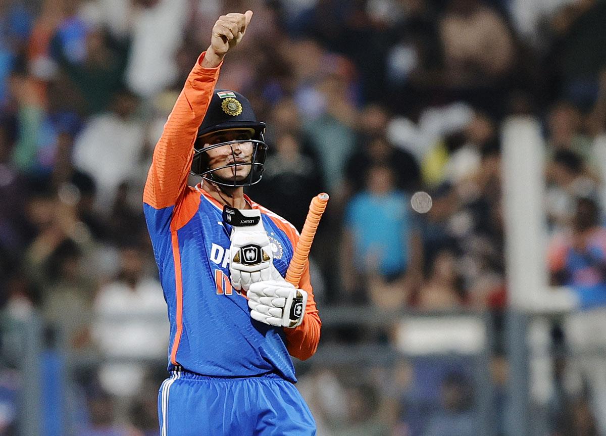 Abhishek Sharma waves to the stands as he walks back after being dismissed. https://im.rediff.com/cricket/2025/feb/02abhishek2.jpg