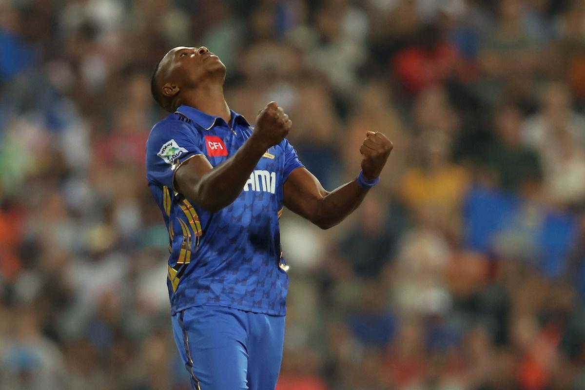 MI Cape Town pacer Kagiso Rabada celebrates dismissing Sunrisers Eastern Cape's Marco Jansen. 