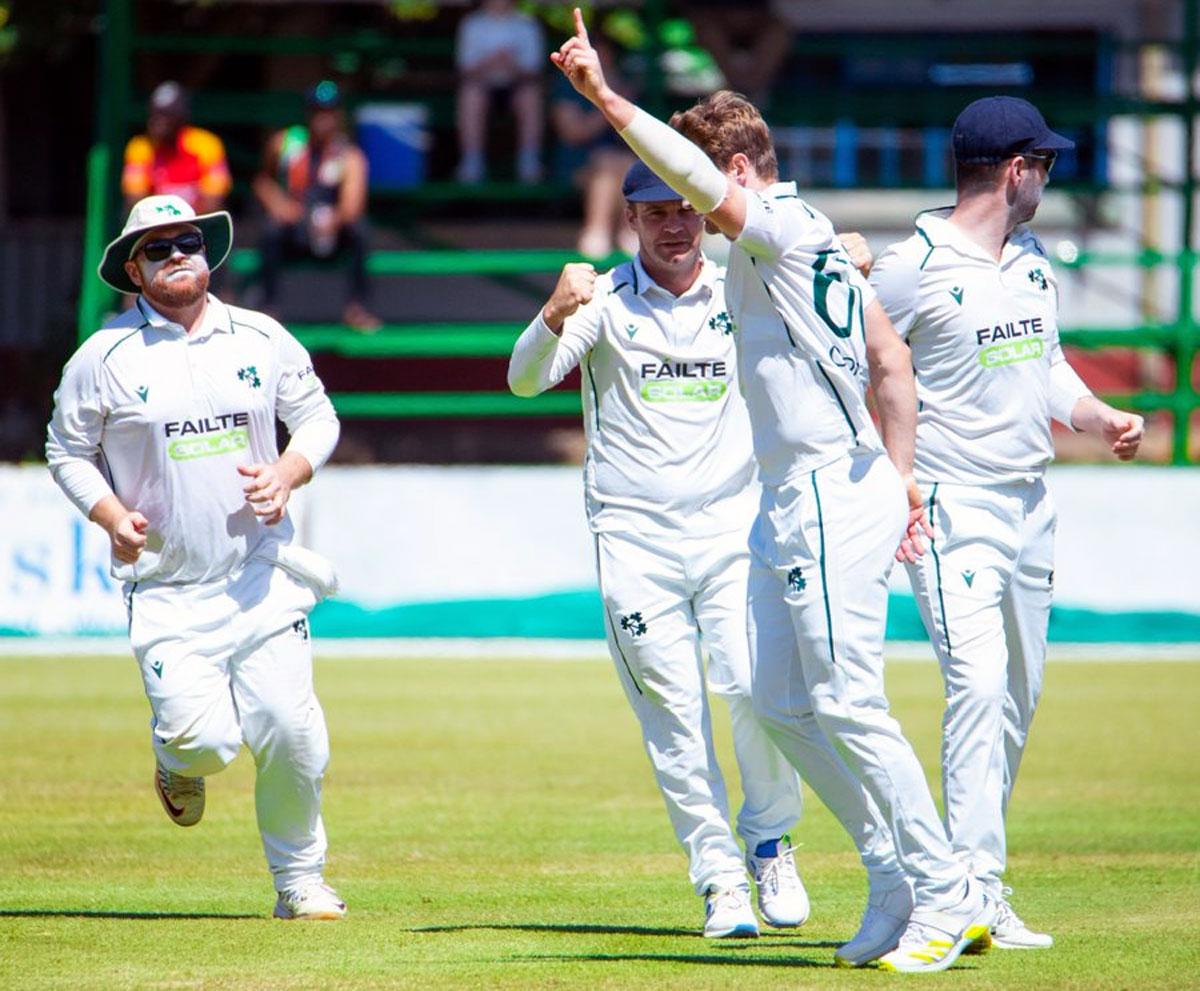 Ireland's players celebrate a wicket