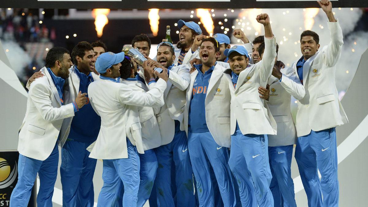 Team India celebrate winning the 2013 ICC Champions Trophy