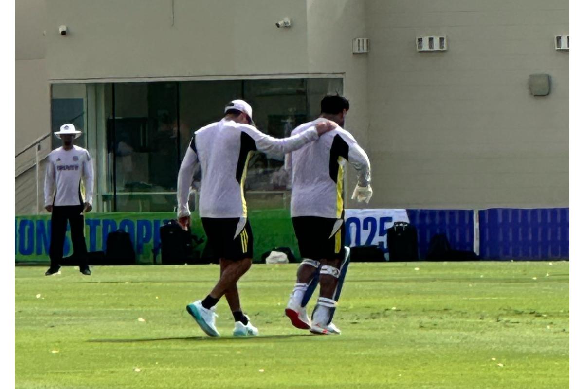 During India's first practice session on Sunday in Dubai, Hardik Pandya hit a ball that landed into Rishabh Pant's left knee. Hardik helped Pant out of the ground to the physio. Pant returned to the ground after a while with a strapping around his knee