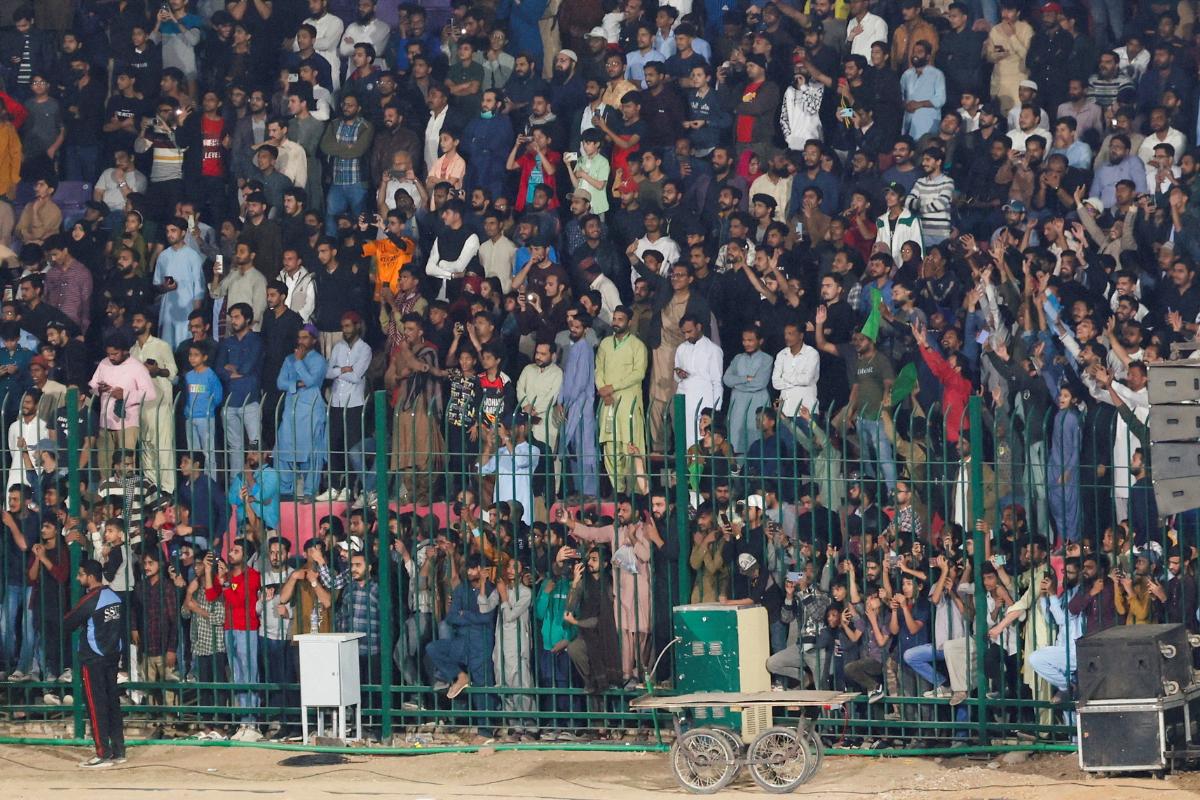 People attend the inauguration of the National Bank Stadium after the completion of renovation works ahead of ICC Champions Trophy 2025 tournament in Karachi, Pakistan, on Tuesday, February 11, 2025. 