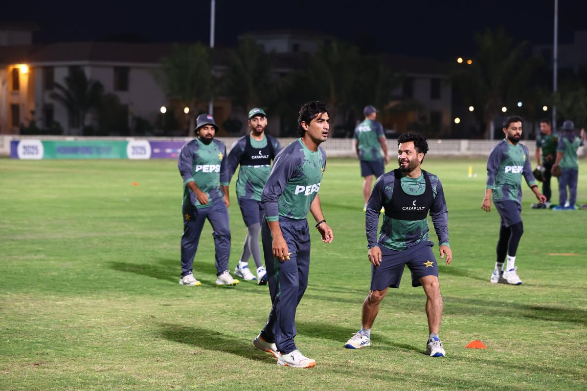 Pakistan players at a training session on Sunday