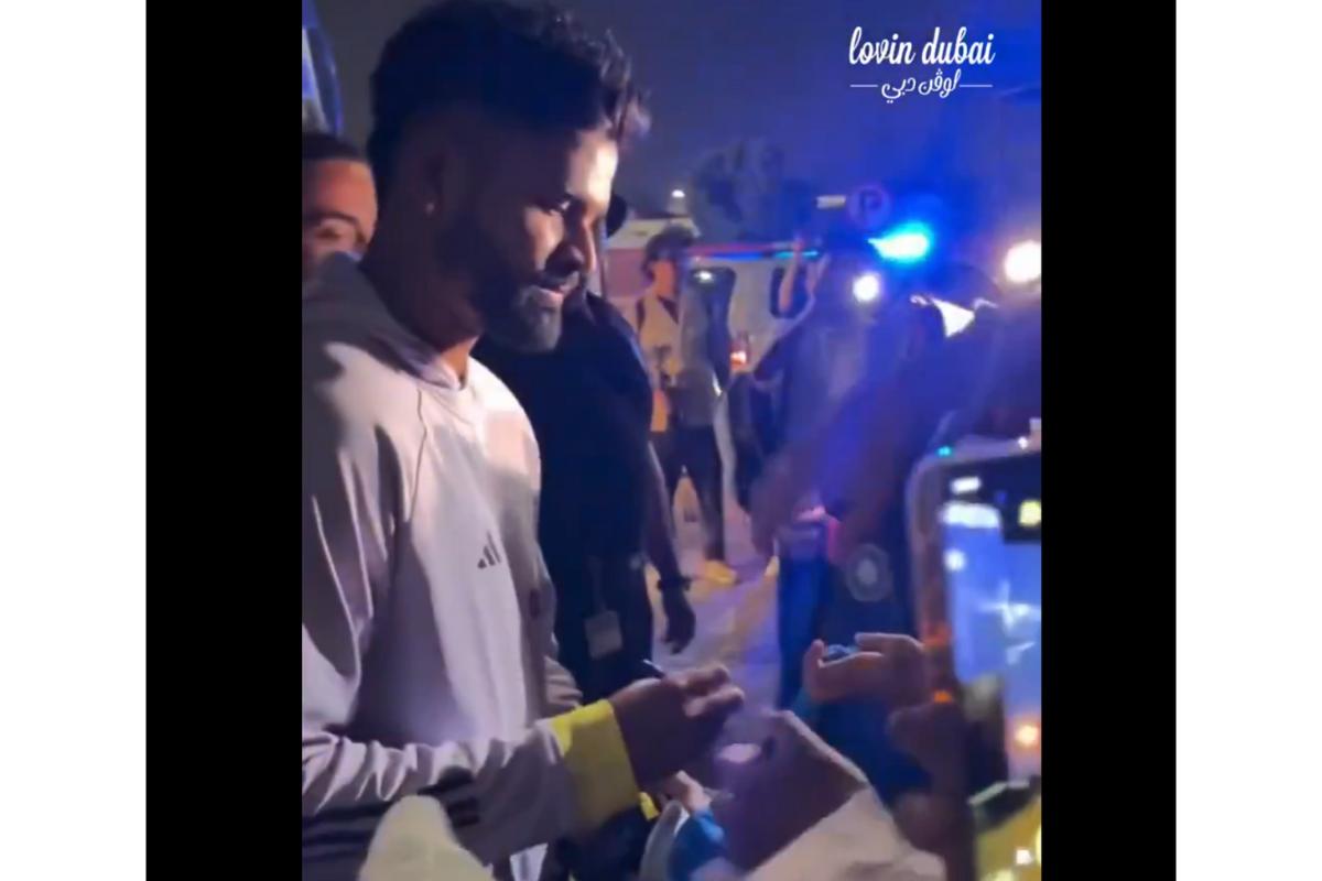 Shreyas Iyer obliges fans outside the ICC Academy ground in Dubai post a nets session on Monday